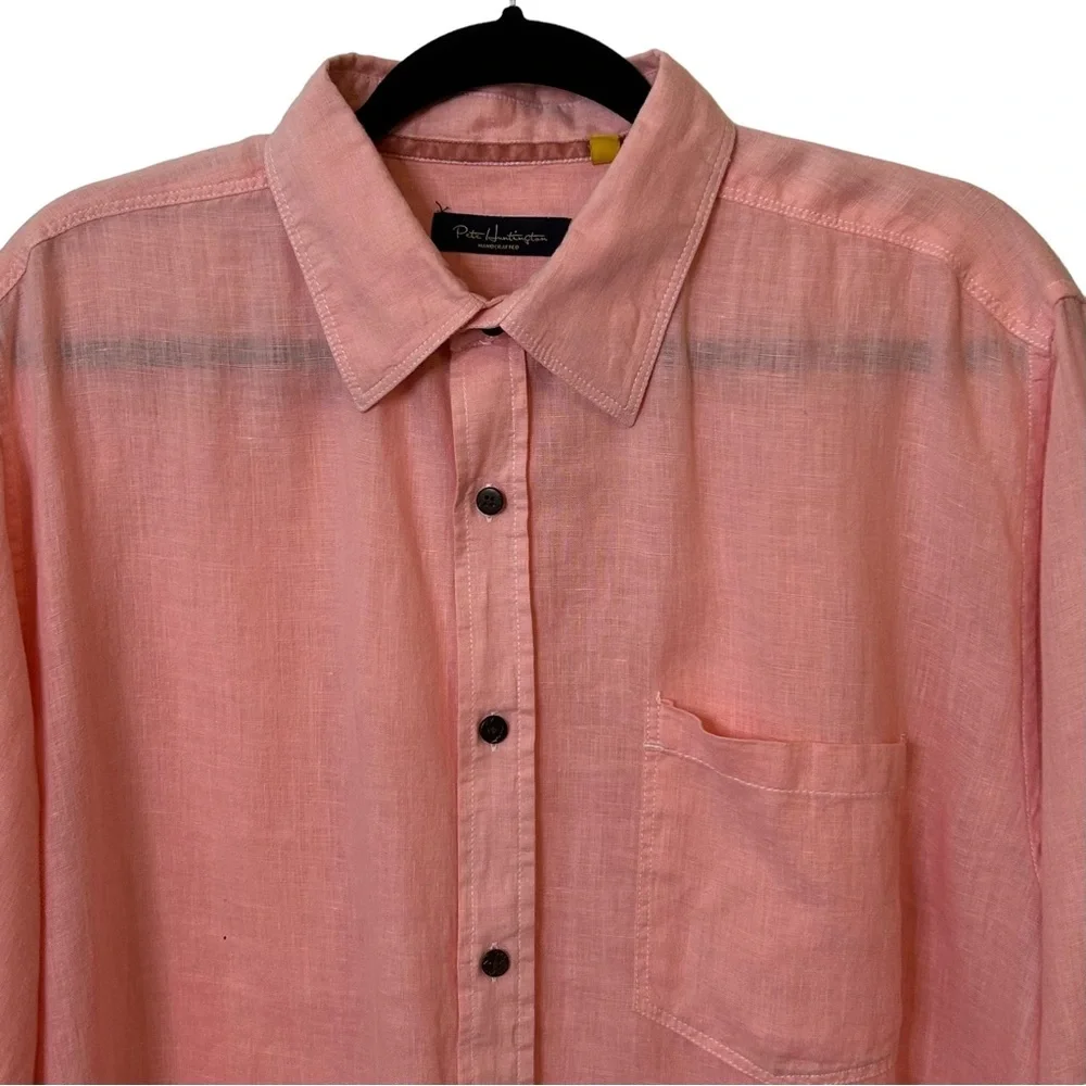 Pete Huntington Linen Button Down Long Sleeve Shirt SZ XL Coral‎ Breathable